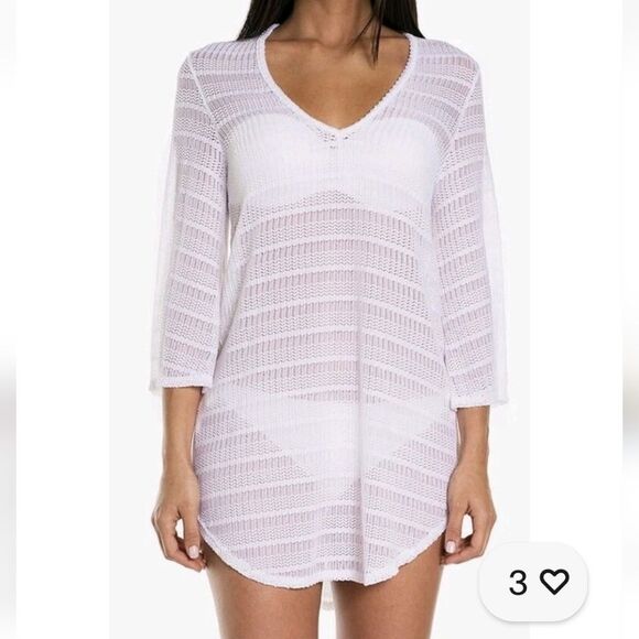 Jordan Taylor White Sheer Swim Coverup V-Neck - Picture 1 of 5